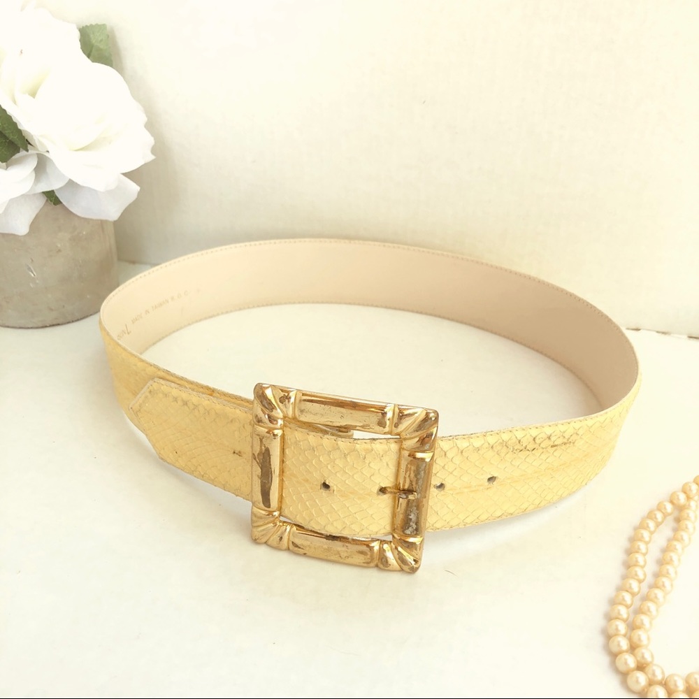 Vintage GENUINE Snake Skin Belt with Gold Buckle